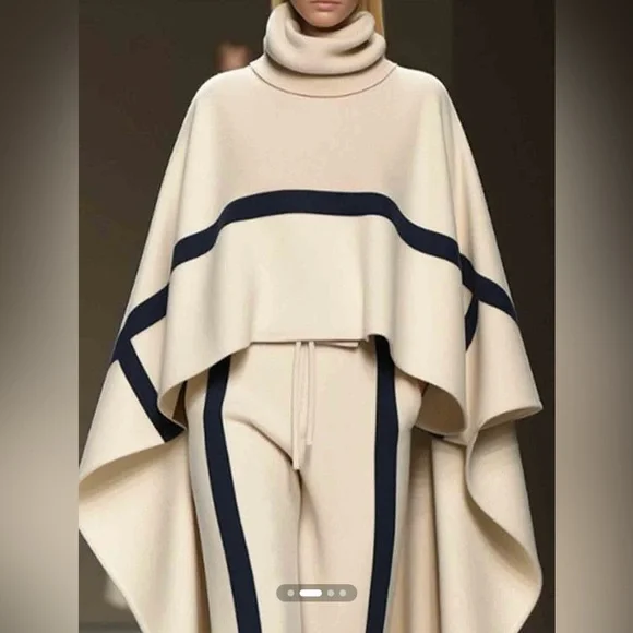 Turtleneck Raglan Sleeves Urban Loose Color Block Cape; Heavy Polyester100% - 2X - Picture 2 of 3